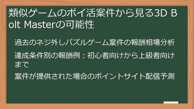 類似ゲームのポイ活案件から見る3D Bolt Masterの可能性