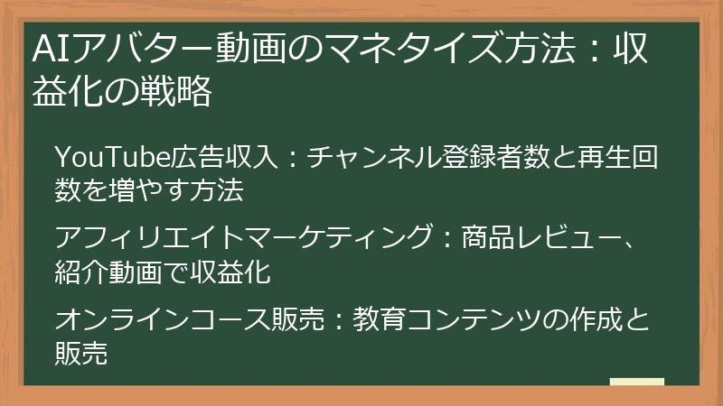 AIアバター動画のマネタイズ方法：収益化の戦略