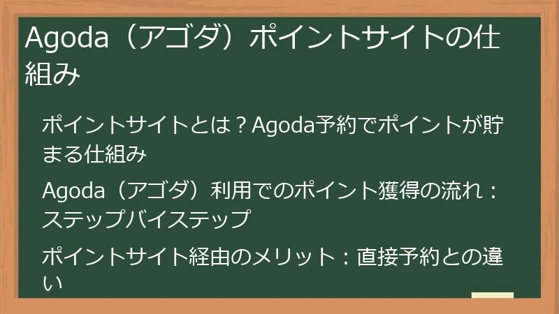Agoda（アゴダ）ポイントサイトの仕組み