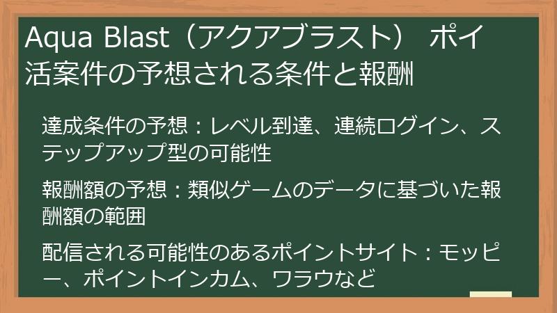 Aqua Blast（アクアブラスト） ポイ活案件の予想される条件と報酬