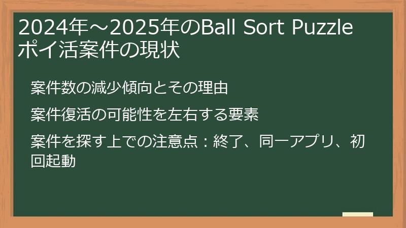 2024年～2025年のBall Sort Puzzle ポイ活案件の現状