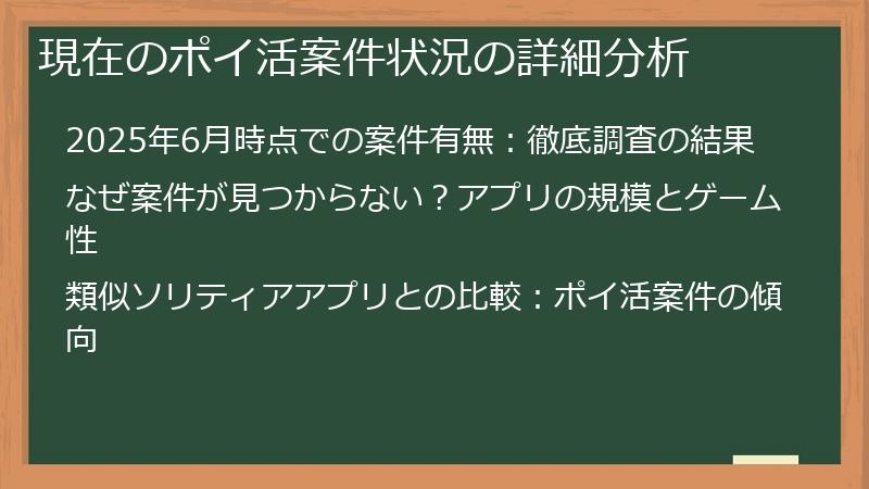 現在のポイ活案件状況の詳細分析
