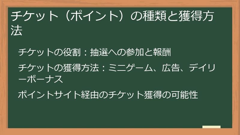 チケット（ポイント）の種類と獲得方法