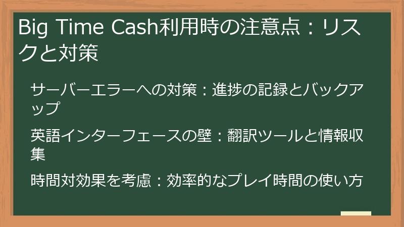 Big Time Cash利用時の注意点：リスクと対策