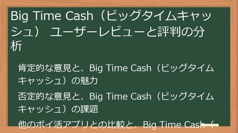 Big Time Cash（ビッグタイムキャッシュ） ユーザーレビューと評判の分析
