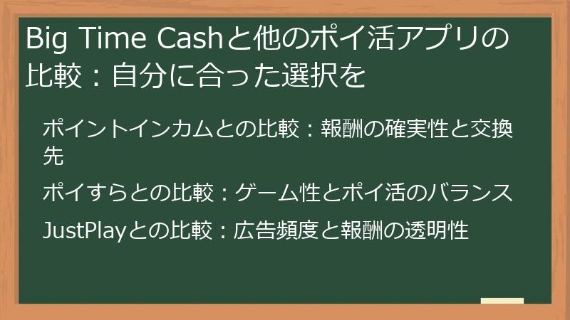 Big Time Cashと他のポイ活アプリの比較：自分に合った選択を