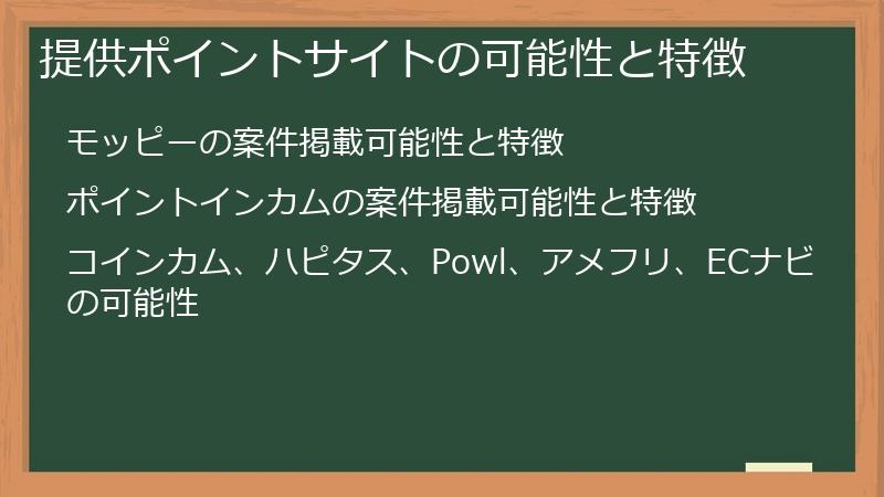 提供ポイントサイトの可能性と特徴