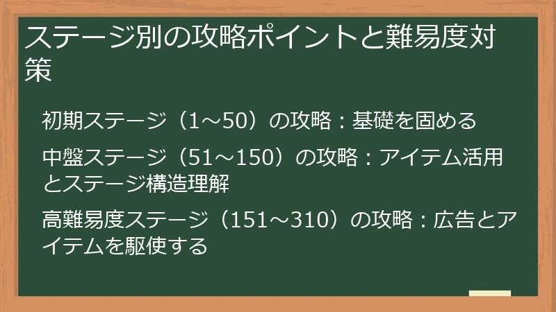ステージ別の攻略ポイントと難易度対策