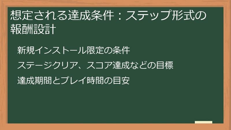 想定される達成条件：ステップ形式の報酬設計