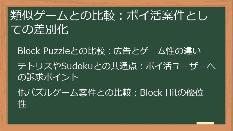類似ゲームとの比較：ポイ活案件としての差別化