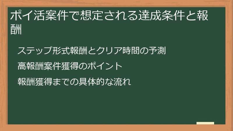 ポイ活案件で想定される達成条件と報酬
