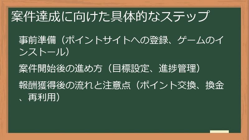 案件達成に向けた具体的なステップ