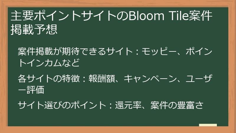 主要ポイントサイトのBloom Tile案件掲載予想