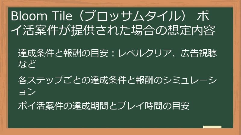 Bloom Tile（ブロッサムタイル） ポイ活案件が提供された場合の想定内容