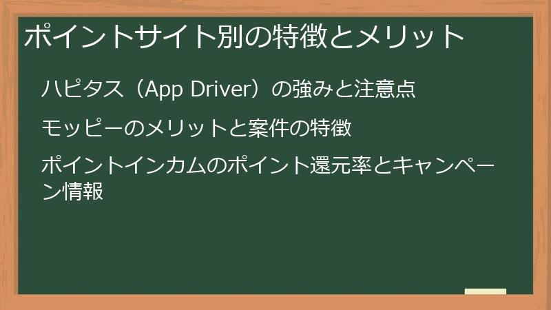 ポイントサイト別の特徴とメリット