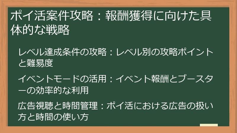 ポイ活案件攻略：報酬獲得に向けた具体的な戦略