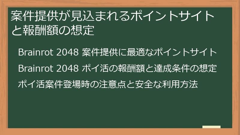 案件提供が見込まれるポイントサイトと報酬額の想定