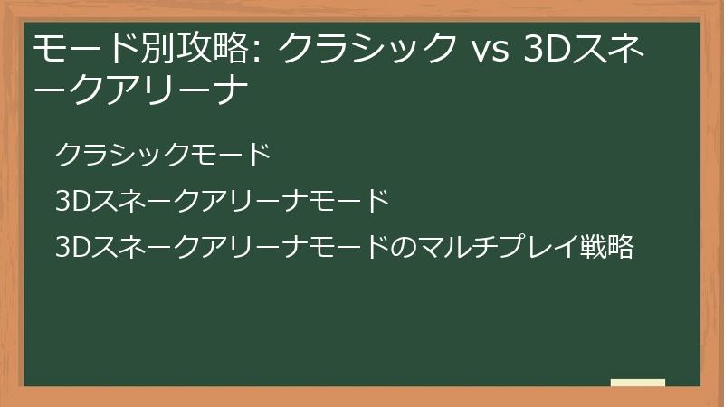 モード別攻略: クラシック vs 3Dスネークアリーナ