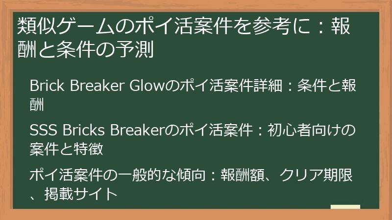 類似ゲームのポイ活案件を参考に：報酬と条件の予測