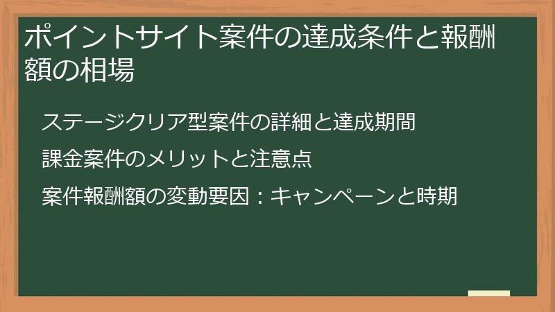 ポイントサイト案件の達成条件と報酬額の相場