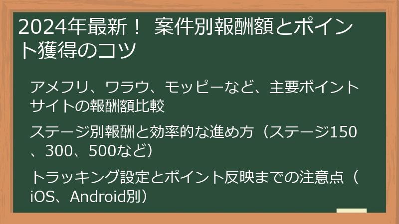 2024年最新！ 案件別報酬額とポイント獲得のコツ