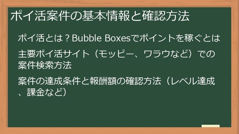 ポイ活案件の基本情報と確認方法