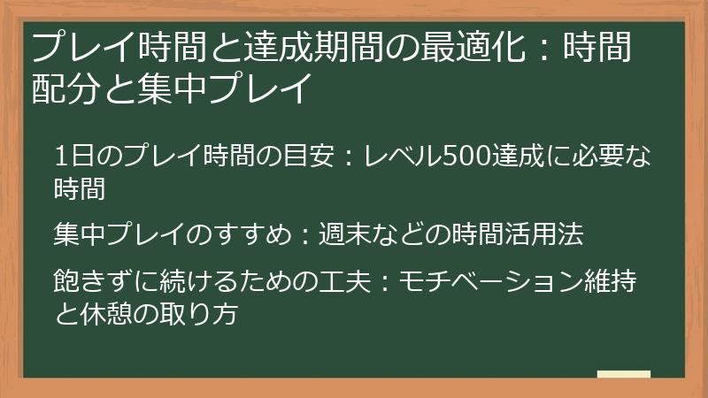 プレイ時間と達成期間の最適化：時間配分と集中プレイ