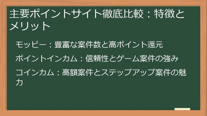 主要ポイントサイト徹底比較：特徴とメリット
