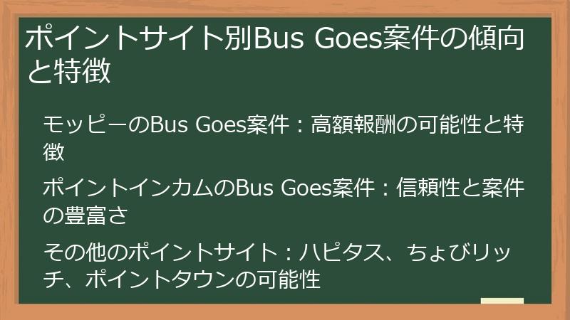 ポイントサイト別Bus Goes案件の傾向と特徴