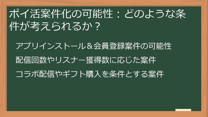 ポイ活案件化の可能性：どのような条件が考えられるか？