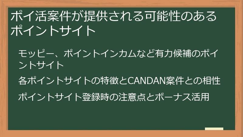 ポイ活案件が提供される可能性のあるポイントサイト