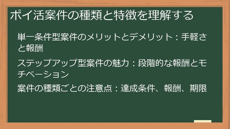 ポイ活案件の種類と特徴を理解する