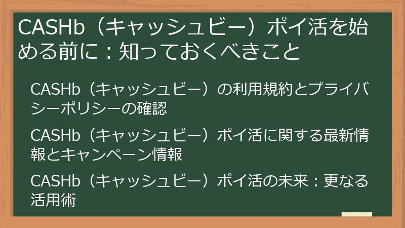 CASHb（キャッシュビー）ポイ活を始める前に：知っておくべきこと