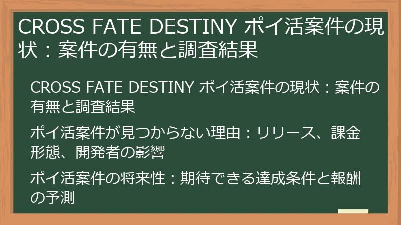 CROSS FATE DESTINY ポイ活案件の現状：案件の有無と調査結果