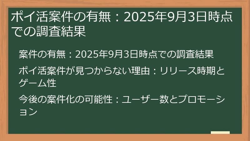 ポイ活案件の有無：2025年9月3日時点での調査結果
