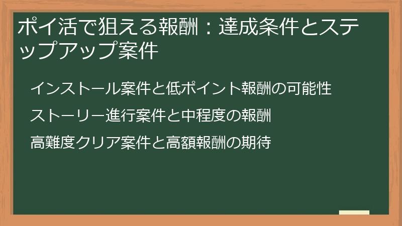 ポイ活で狙える報酬：達成条件とステップアップ案件