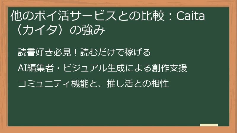 他のポイ活サービスとの比較：Caita（カイタ）の強み