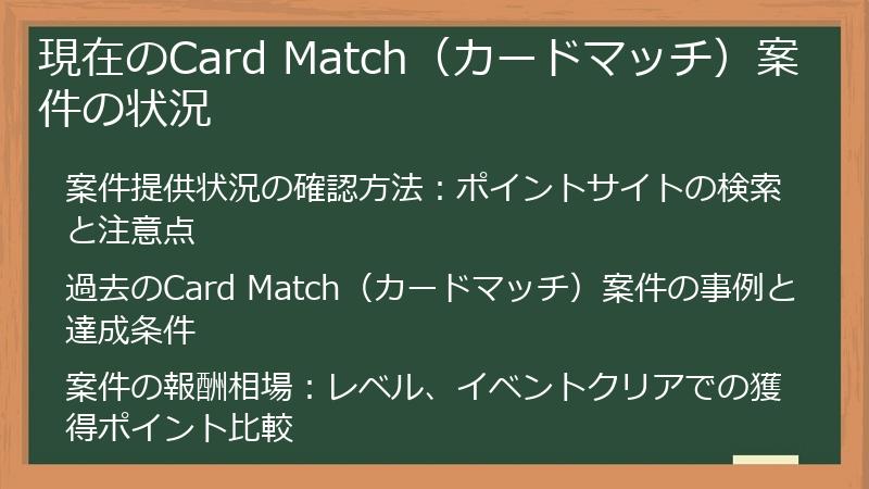 現在のCard Match（カードマッチ）案件の状況
