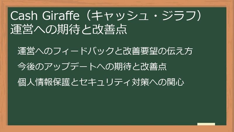 Cash Giraffe（キャッシュ・ジラフ）運営への期待と改善点