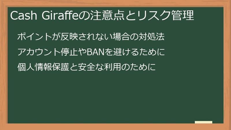 Cash Giraffeの注意点とリスク管理