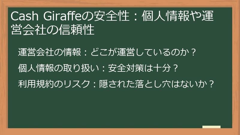 Cash Giraffeの安全性：個人情報や運営会社の信頼性