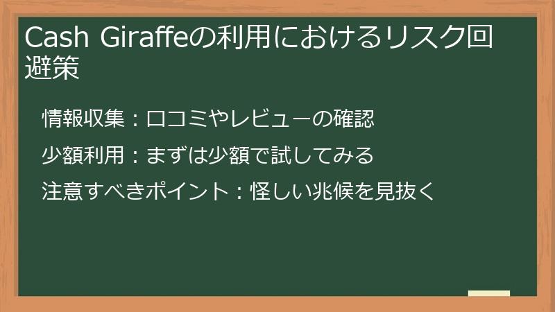 Cash Giraffeの利用におけるリスク回避策
