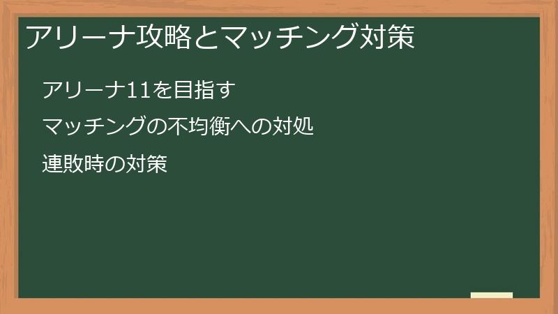 アリーナ攻略とマッチング対策