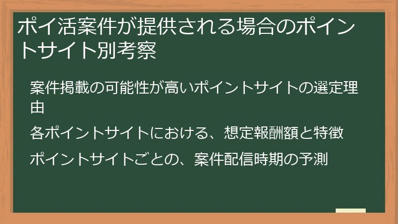 ポイ活案件が提供される場合のポイントサイト別考察