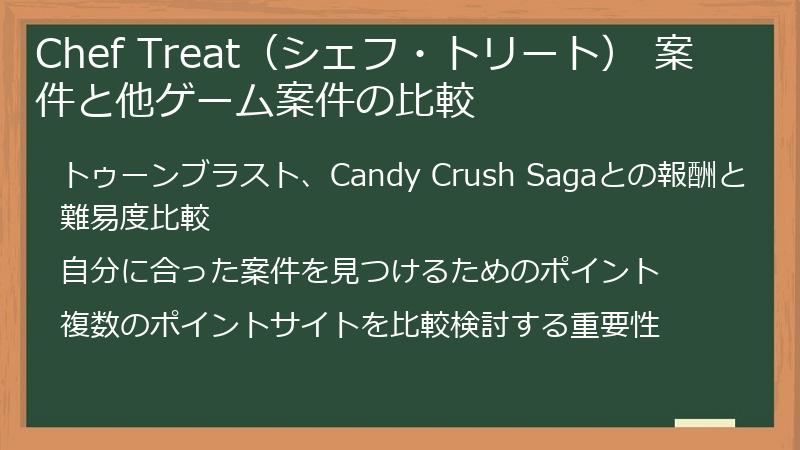 Chef Treat（シェフ・トリート） 案件と他ゲーム案件の比較