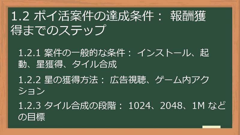 1.2 ポイ活案件の達成条件： 報酬獲得までのステップ