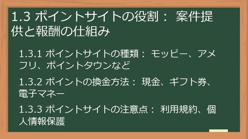 1.3 ポイントサイトの役割： 案件提供と報酬の仕組み