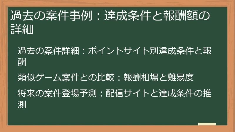 過去の案件事例：達成条件と報酬額の詳細