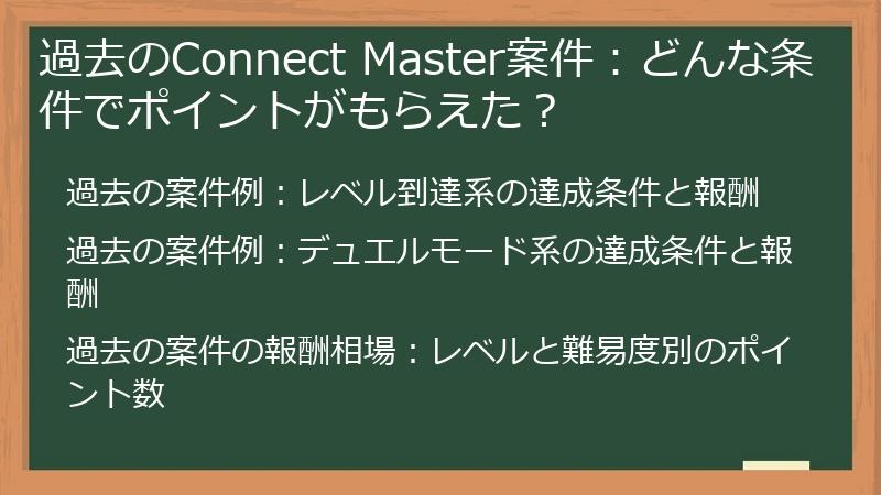 過去のConnect Master案件：どんな条件でポイントがもらえた？