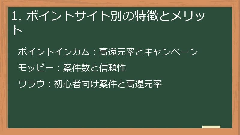 1. ポイントサイト別の特徴とメリット